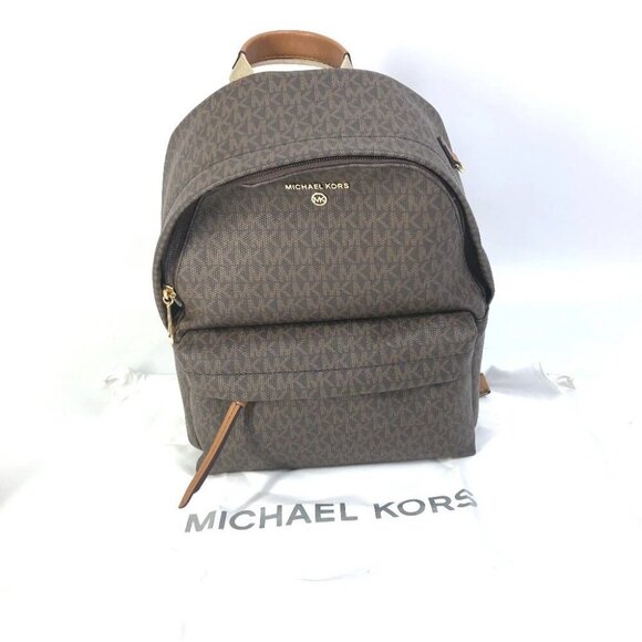 Michael Kors 30T0G04B6B Bag Monogram SLATER Backpack PVC/Leather Brown Unused - Picture 1 of 16